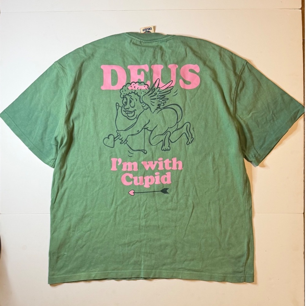 Deus Ex Machina Records Mens Cupid Graphic T-Shirt Green Pink Size M